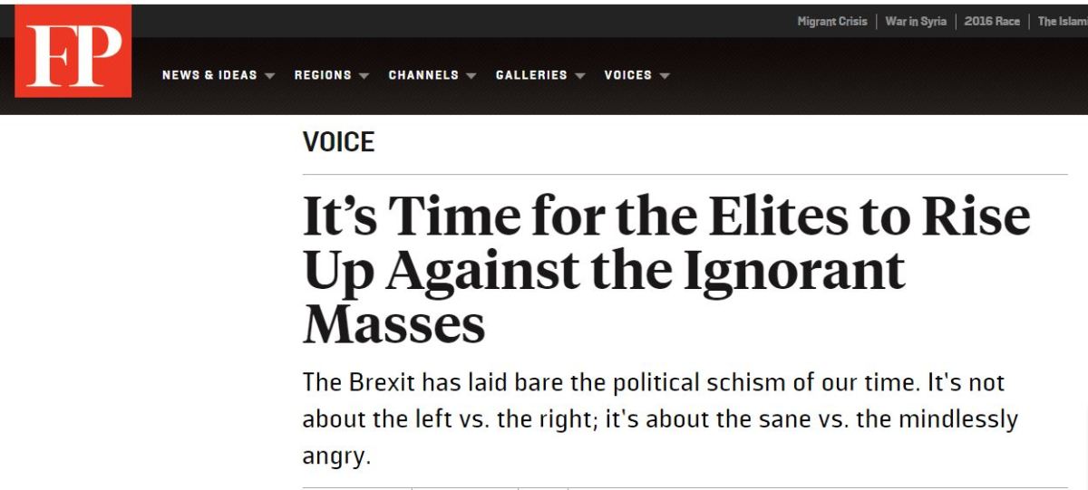 ‘Elites’ called to Arms: ‘Time to rise up against Ignorant&nbsp;masses’